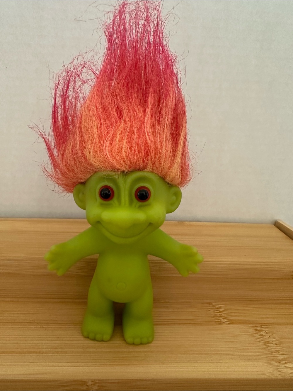 Vintage Russ Green Troll Doll with Pink and Orange Hair 4.5” Tall #11